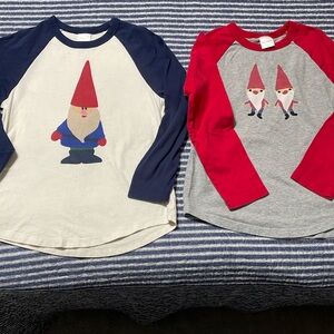 Hanna Andersson holiday Christmas gnome elf elves raglan tee lot 130 8 red navy